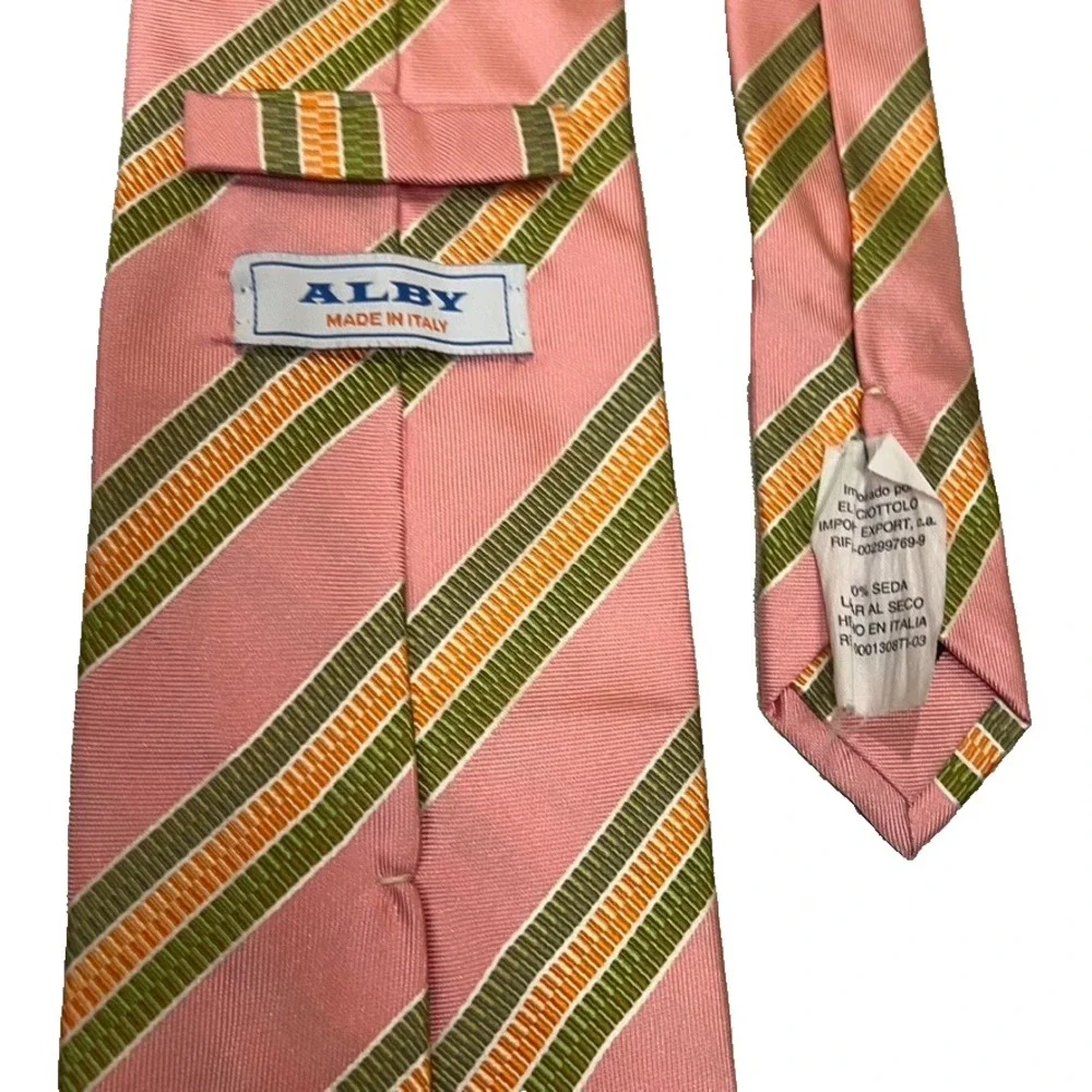 Emilio Ponte Jacquard & Alby Repp Necktie Lot of‎ 2 Pink Silk Handmade in Italy
